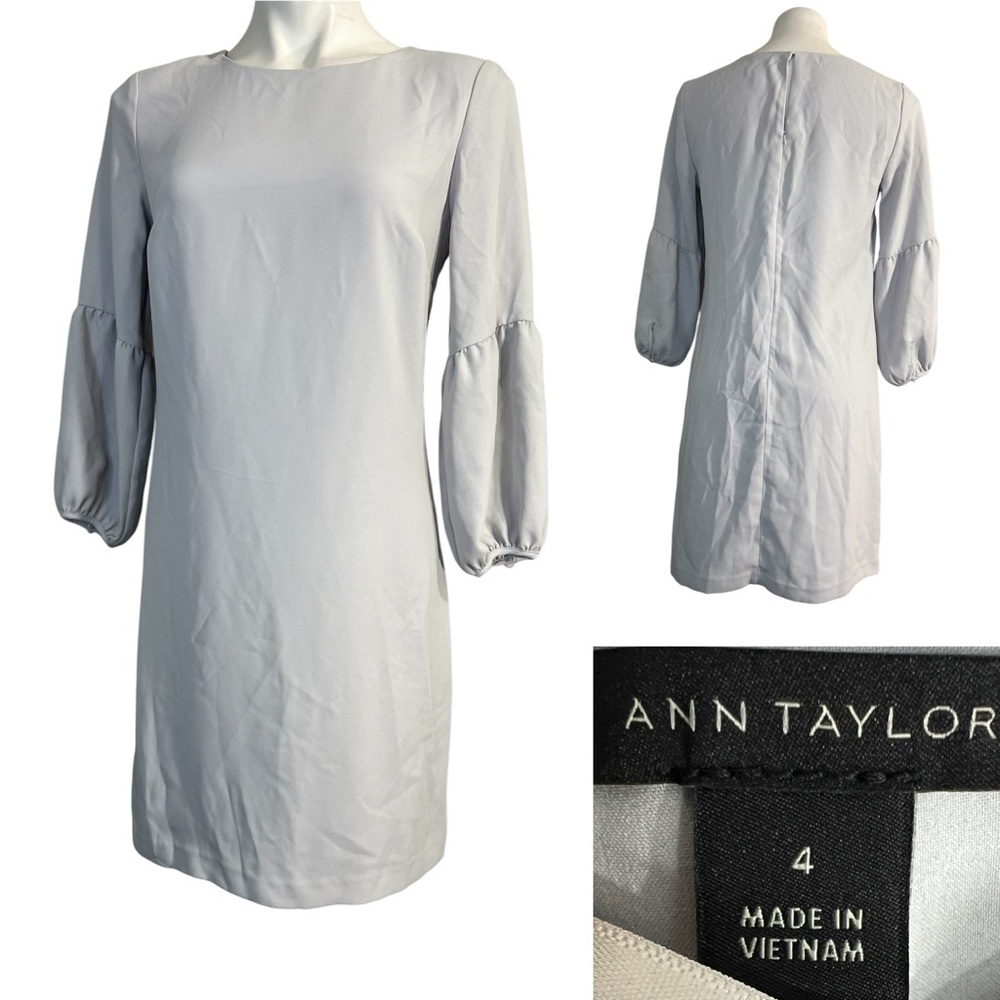 Ann Taylor dress sz 4 Light Gray Long Sleeve shift‎ office church business